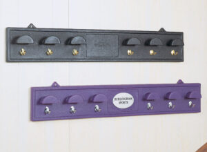 Chrome hooks shown on purple rack