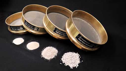 Sieve tests for sand particle sizes Sieve tests for sand particle sizes