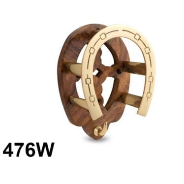 wood and brass horseshoe rack