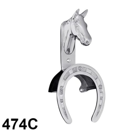 chrome horse head with horseshoe hook