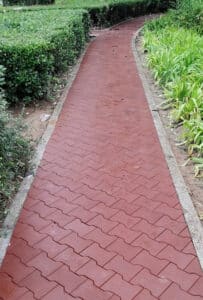 Terracotta color rubber bricks walkway