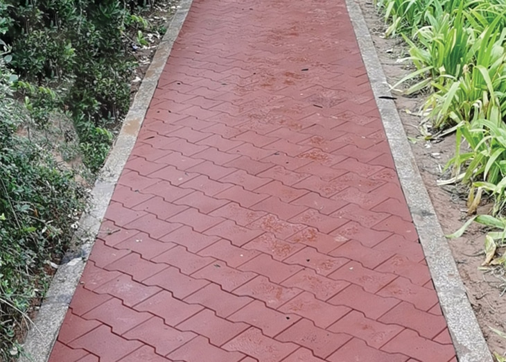 red rubber bricks walkway