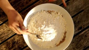 Mixing dry ingredients for horse feed