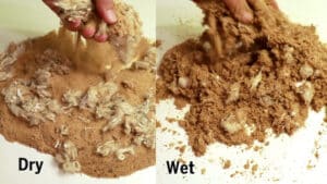 process of hand mixing ingredients for horse footing