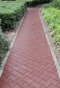 Red rubber pavers as a pathway
