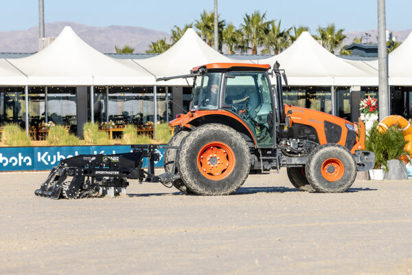 ABI Sportmaster horse arena groomer beind a tractor