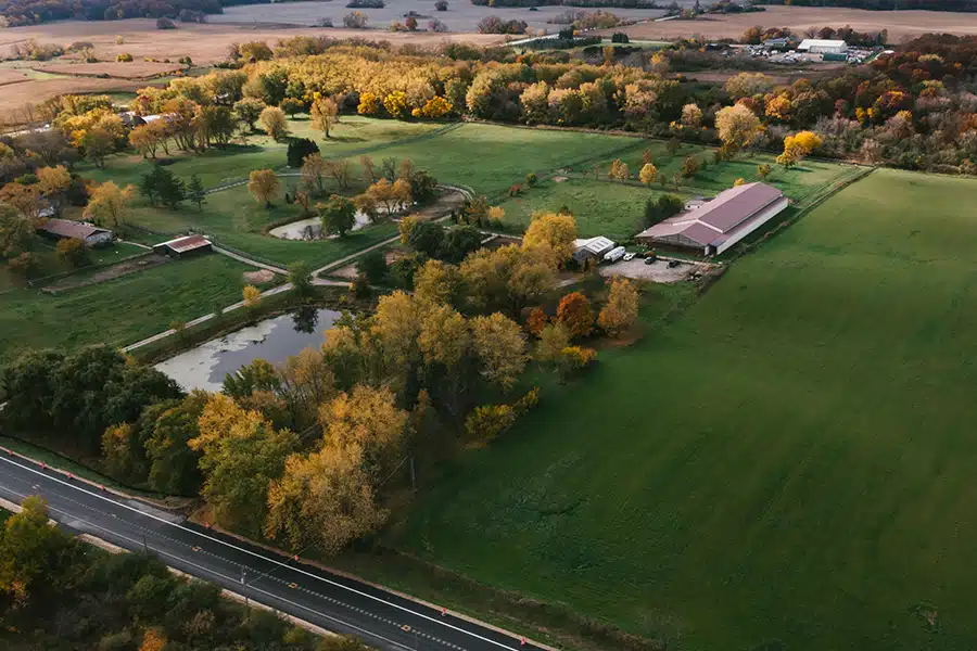 Aerial view of a horse riding facility