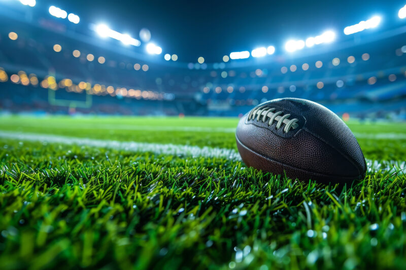 footbal laying on a football field