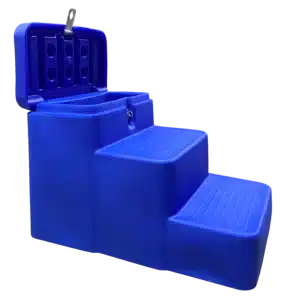 blue mounting block step with storage