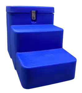 blue mounting block step with storage
