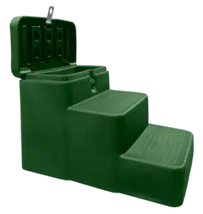 green mounting block step with storage