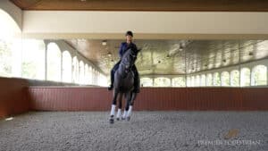 woman riding a dark horse