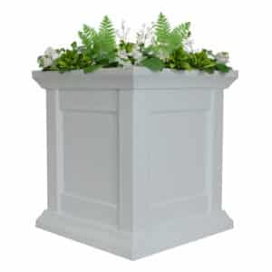 white flower box planter
