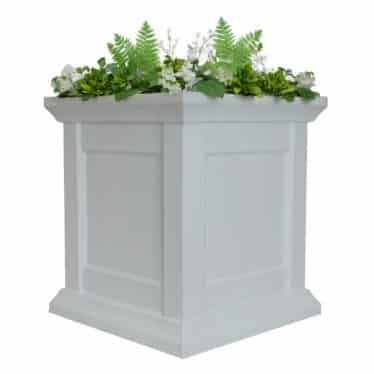 white flower box planter
