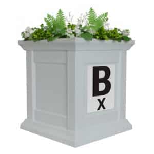 white flower box planter dressage letter