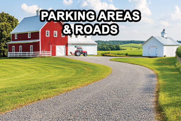gravel road going to a barn